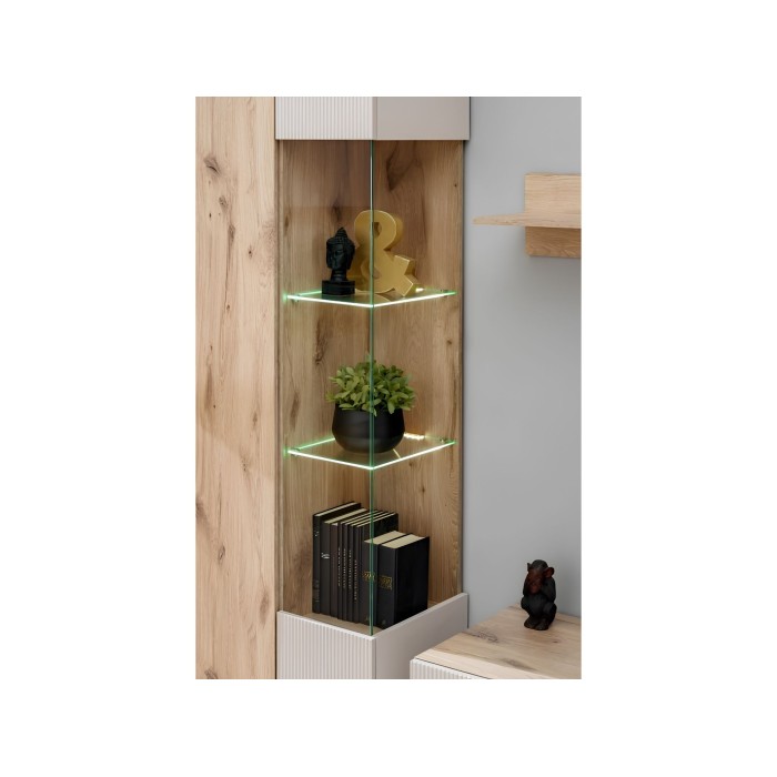 Vitrine ERINA – 2 Türen – Helles Eichenholz und Beige