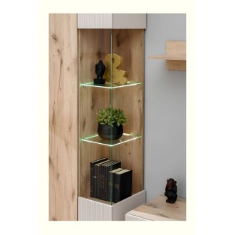 Vitrine ERINA – 2 Türen – Helles Eichenholz und Beige