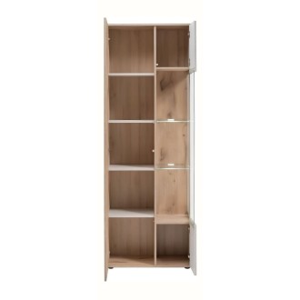 Vitrine ERINA – 2 Türen – Helles Eichenholz und Beige
