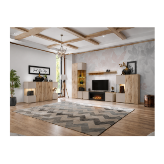 Vitrine ERINA – 2 Türen – Helles Eichenholz und Beige
