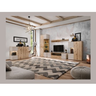 Vitrine ERINA – 2 Türen – Helles Eichenholz und Beige