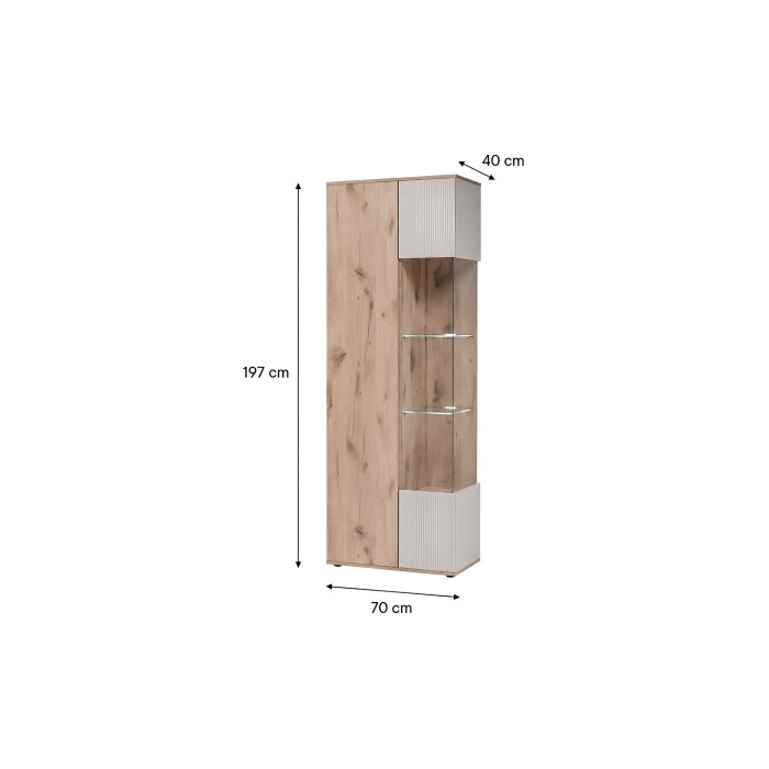Vitrine ERINA – 2 Türen – Helles Eichenholz und Beige