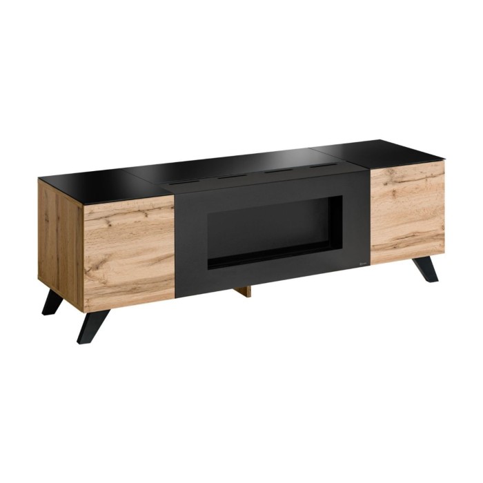 Meubel TV TINO met bio-ethanol haard – Wotan eiken en zwart – L150 cm
