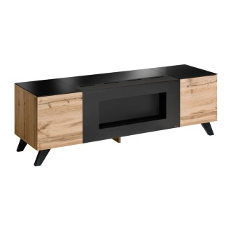 Meubel TV TINO met bio-ethanol haard – Wotan eiken en zwart – L150 cm