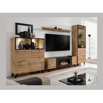 Meubel TV TINO met bio-ethanol haard – Wotan eiken en zwart – L150 cm