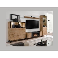 Meubel TV TINO met bio-ethanol haard – Wotan eiken en zwart – L150 cm