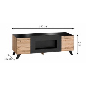 Meubel TV TINO met bio-ethanol haard – Wotan eiken en zwart – L150 cm
