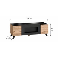 Meubel TV TINO met bio-ethanol haard – Wotan eiken en zwart – L150 cm