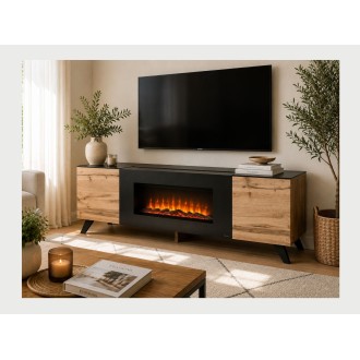 Meubel TV TINO met bio-ethanol haard – Wotan eiken en zwart – L150 cm