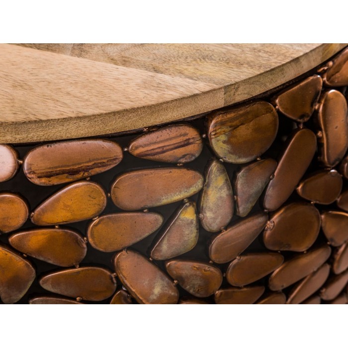 Mesas nido GALEA en madera maciza de mango y aluminio bronce – Motivo decorativo de guijarros