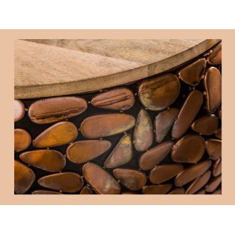 Mesas nido GALEA en madera maciza de mango y aluminio bronce – Motivo decorativo de guijarros