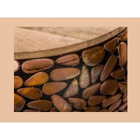 Mesas nido GALEA en madera maciza de mango y aluminio bronce – Motivo decorativo de guijarros