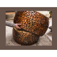 Mesas nido GALEA en madera maciza de mango y aluminio bronce – Motivo decorativo de guijarros