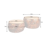 Mesas nido GALEA en madera maciza de mango y aluminio bronce – Motivo decorativo de guijarros