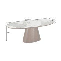 Dimensions de la table extensible LUMEA avec plateau en céramique et pied en bois de noyer