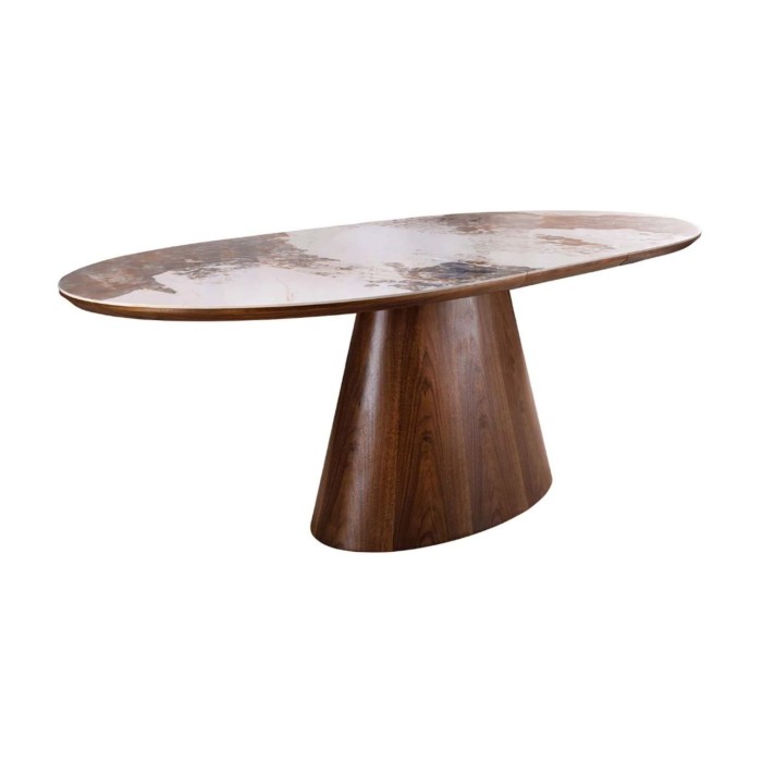 Table extensible LUMEA avec plateau en céramique et pied en bois de noyer