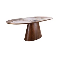 Table extensible LUMEA avec plateau en céramique et pied en bois de noyer