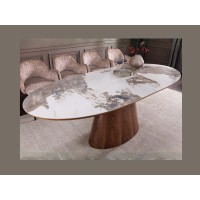 Table extensible LUMEA avec plateau en céramique et pied en bois de noyer vu de côté