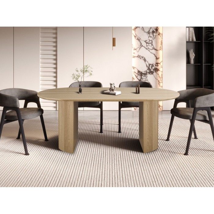 Table de salle à manger VAGOS coloris chêne clair vue dans un décor 3D