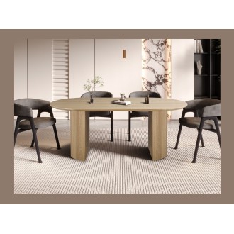 Table de salle à manger VAGOS coloris chêne clair vue dans un décor 3D