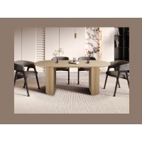 Table de salle à manger VAGOS coloris chêne clair vue dans un décor 3D