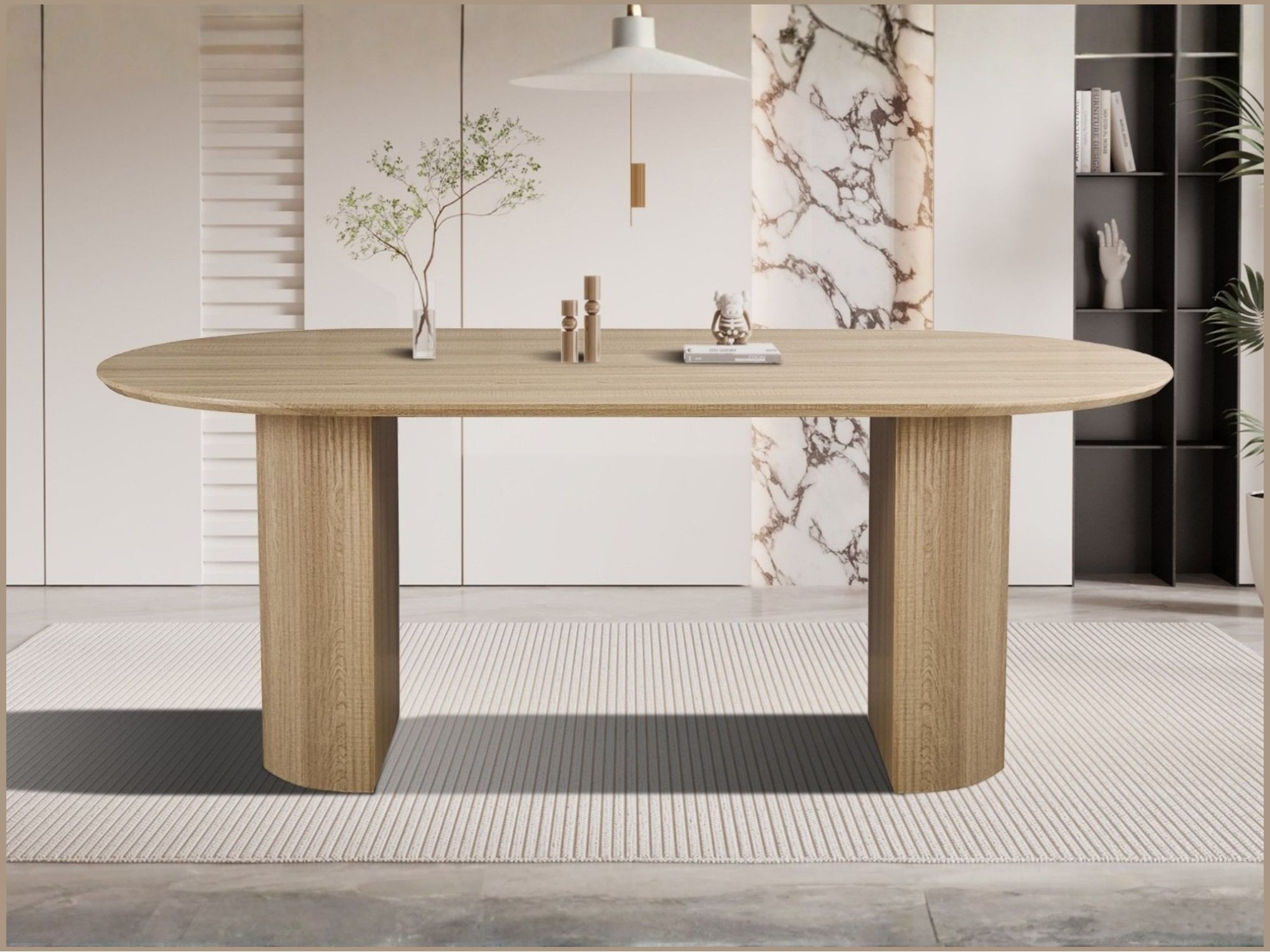 Ovale eettafel VAGOS - 200 x 100 cm - Kleur natuurlijk eiken - Modern en warm ontwerp