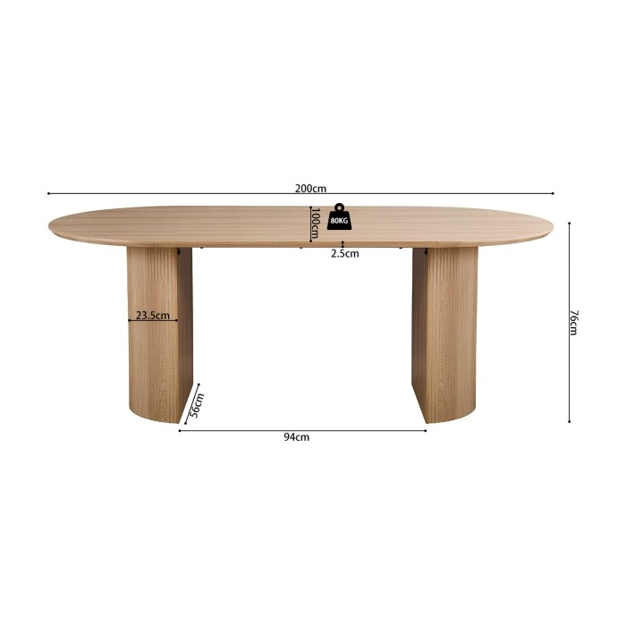 Mesa de comedor ovalada VAGOS – 200 x 100 cm – Color roble natural – Diseño contemporáneo y acogedor