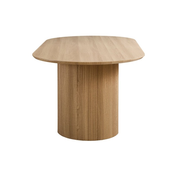 Table de salle à manger VAGOS coloris chêne clair vue de côté sur fond blanc