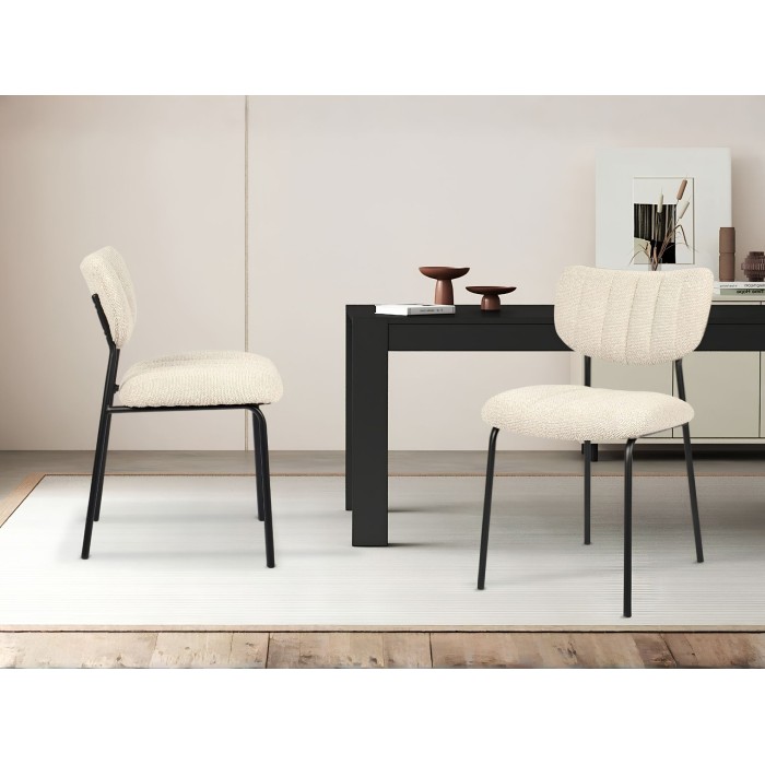 Lote de 2 sillas NORAYA – Tela beige – Patas de metal – Diseño compacto – Elegancia natural y depurada