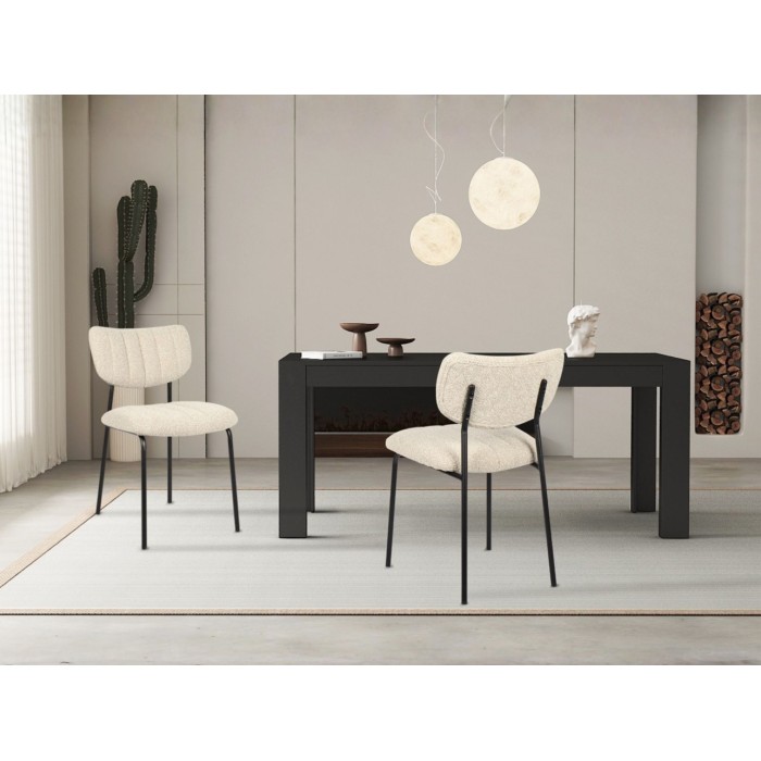 Lote de 2 sillas NORAYA – Tela beige – Patas de metal – Diseño compacto – Elegancia natural y depurada