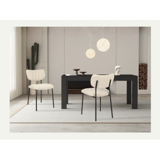 Lote de 2 sillas NORAYA – Tela beige – Patas de metal – Diseño compacto – Elegancia natural y depurada