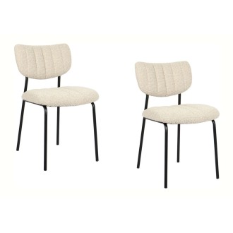 Lote de 2 sillas NORAYA – Tela beige – Patas de metal – Diseño compacto – Elegancia natural y depurada
