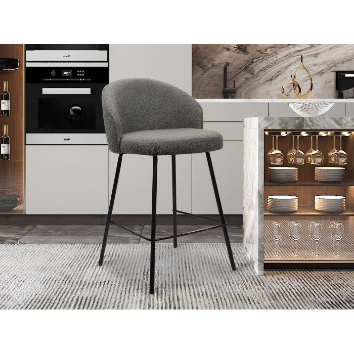 Sedia da banco JUNI – Bouclé grigio – H87 cm design contemporaneo
