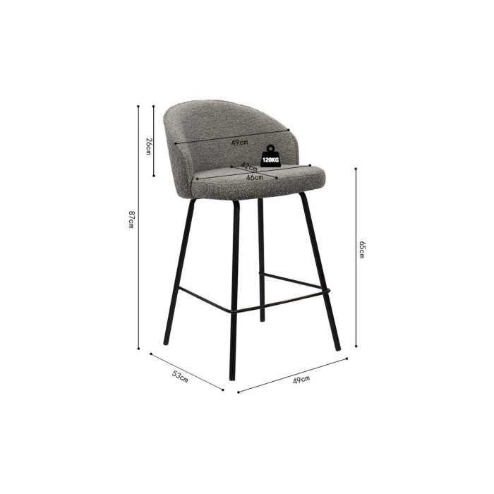 Sedia da banco JUNI – Bouclé grigio – H87 cm design contemporaneo