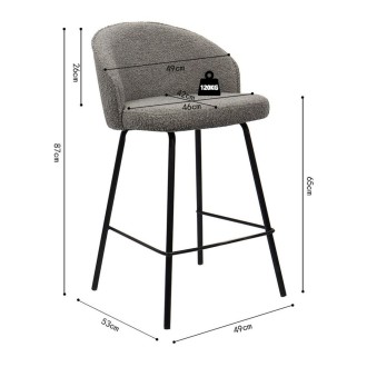 Sedia da banco JUNI – Bouclé grigio – H87 cm design contemporaneo