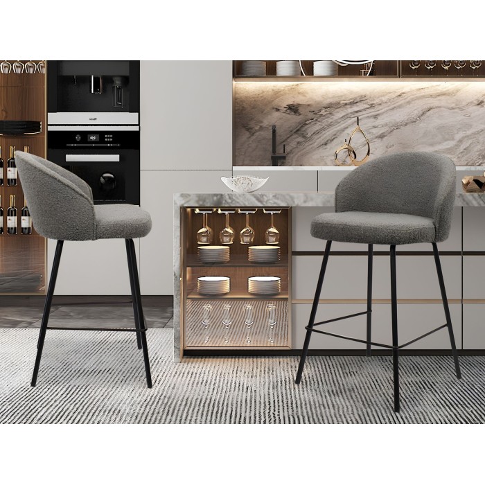 Sedia da banco JUNI – Bouclé grigio – H87 cm design contemporaneo