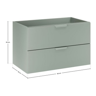 OSTER Set 120cm: Unterschrank mit Schubladen in Salbeigrün und sichtbaren Fächern + Platte für Waschbecken + Aufsatzwaschbecken 