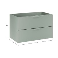 OSTER Set 120cm: Unterschrank mit Schubladen in Salbeigrün und sichtbaren Fächern + Platte für Waschbecken + Aufsatzwaschbecken 