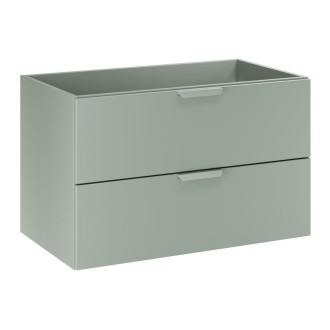 OSTER Set 120cm: Unterschrank mit Schubladen in Salbeigrün und sichtbaren Fächern + Platte für Waschbecken + Aufsatzwaschbecken 