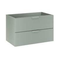OSTER Set 120cm: Unterschrank mit Schubladen in Salbeigrün und sichtbaren Fächern + Platte für Waschbecken + Aufsatzwaschbecken 