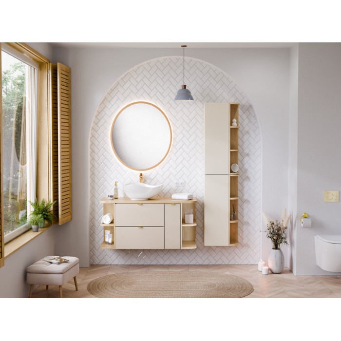Mueble de almacenamiento NATURA– Esquina redondeada abierta – Color roble claro – L15 x H80 cm - Para colgar