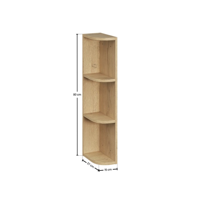 Meuble de rangement NATURA– Angle arrondi ouvert – Coloris chêne clair – L15 x H80 cm - A suspendre