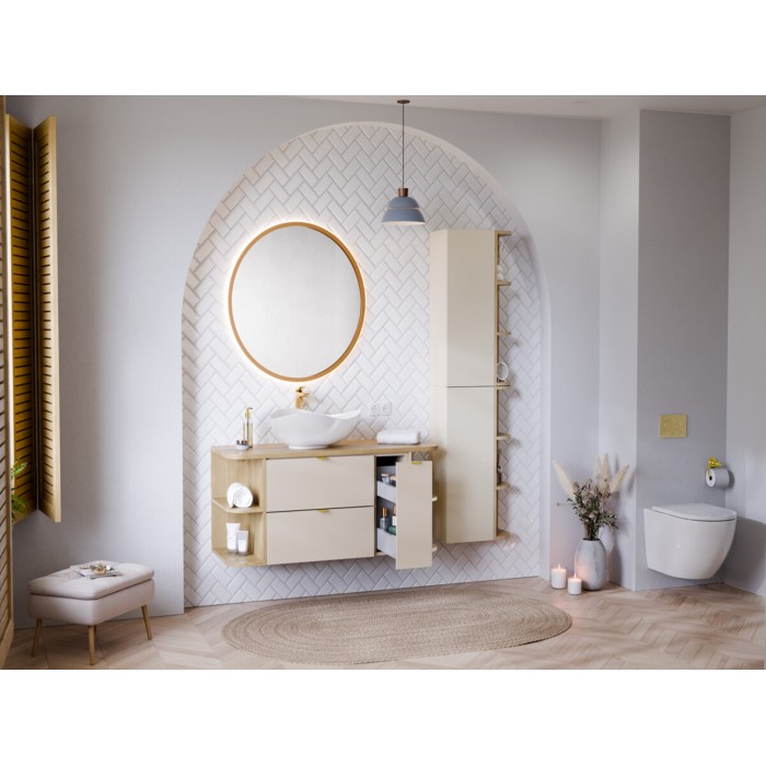 Mueble de almacenamiento NATURA– Esquina redondeada abierta – Color roble claro – L15 x H80 cm - Para colgar