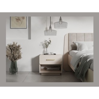 copy of Set von 2 Nachttischen AMALIE – 2 Schubladen – Farbe Beige – Goldene Griffe – Rundes Design