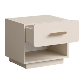 Lot de 2 tables de chevet AMALIE – 1 tiroir – Coloris beige – Poignées dorées – Design arrondi