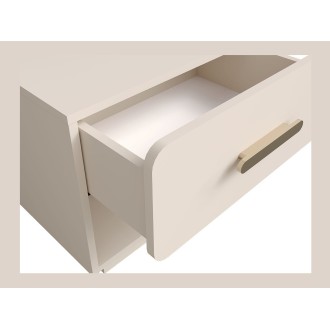 Lot de 2 tables de chevet AMALIE – 1 tiroir – Coloris beige – Poignées dorées – Design arrondi