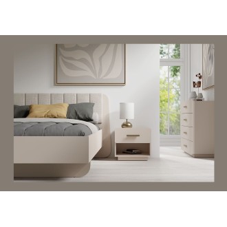 Lot de 2 tables de chevet AMALIE – 1 tiroir – Coloris beige – Poignées dorées – Design arrondi