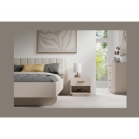 Lot de 2 tables de chevet AMALIE – 1 tiroir – Coloris beige – Poignées dorées – Design arrondi