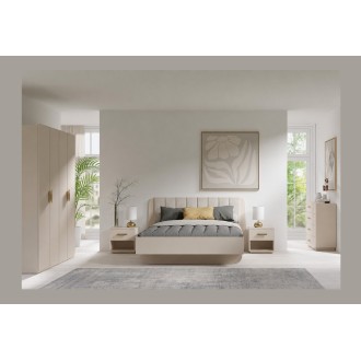 Chambre complète AMALIE beige – Lit 160x200 cm avec sommier, armoire, commode et 2 chevets