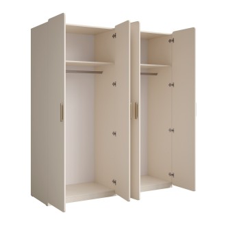 Chambre complète AMALIE beige – Lit 160x200 cm avec sommier, armoire, commode et 2 chevets